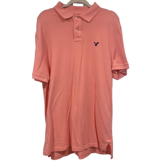 AMERICAN EAGLE Men’s PINK Polo Shirt Athletic Fit Short Sleeve Blue Size LARGE - Picture 1 of 5